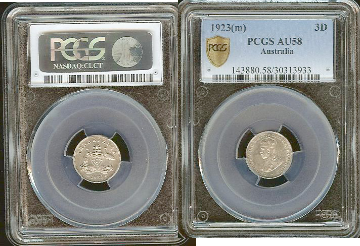Australian 3 pence 1915 PCGS AU53